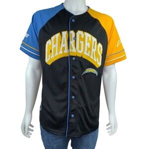 Los Angeles Chargers Embroidered Mens Large Black Baseball Jersey NFL Football